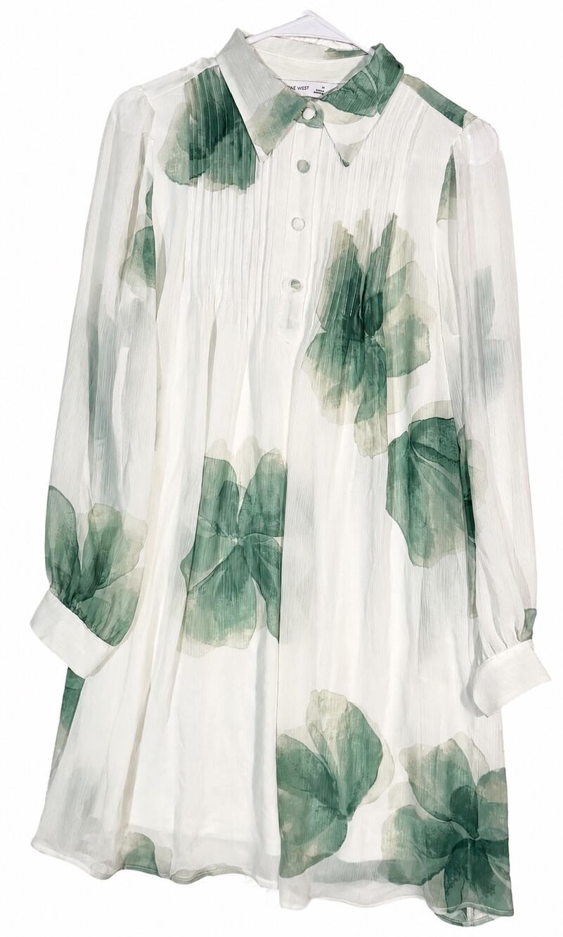 Nine West Women’s Size Medium Green Floral Long Sleeve Shirt Dress